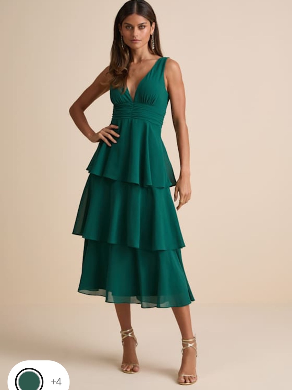 Lulu's Emerald Tiered Midi Dress